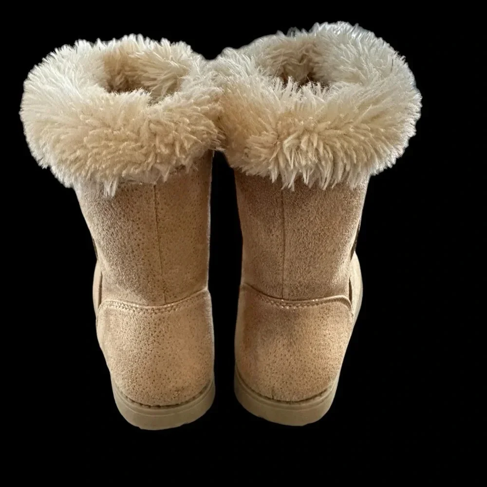 Cat & Jack girls size 9 Leah Gold Glitter Fur Lined Boots‎ Brown Zip Up Winter